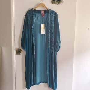 Johnny Was velvet teal mini coat New!
